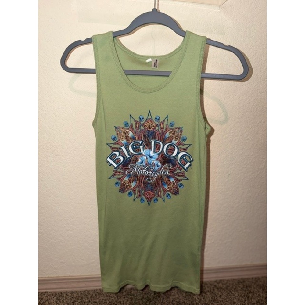 District Threads Big Dog Motorcycles Graphic Tank Top Sage Green XXL Womens